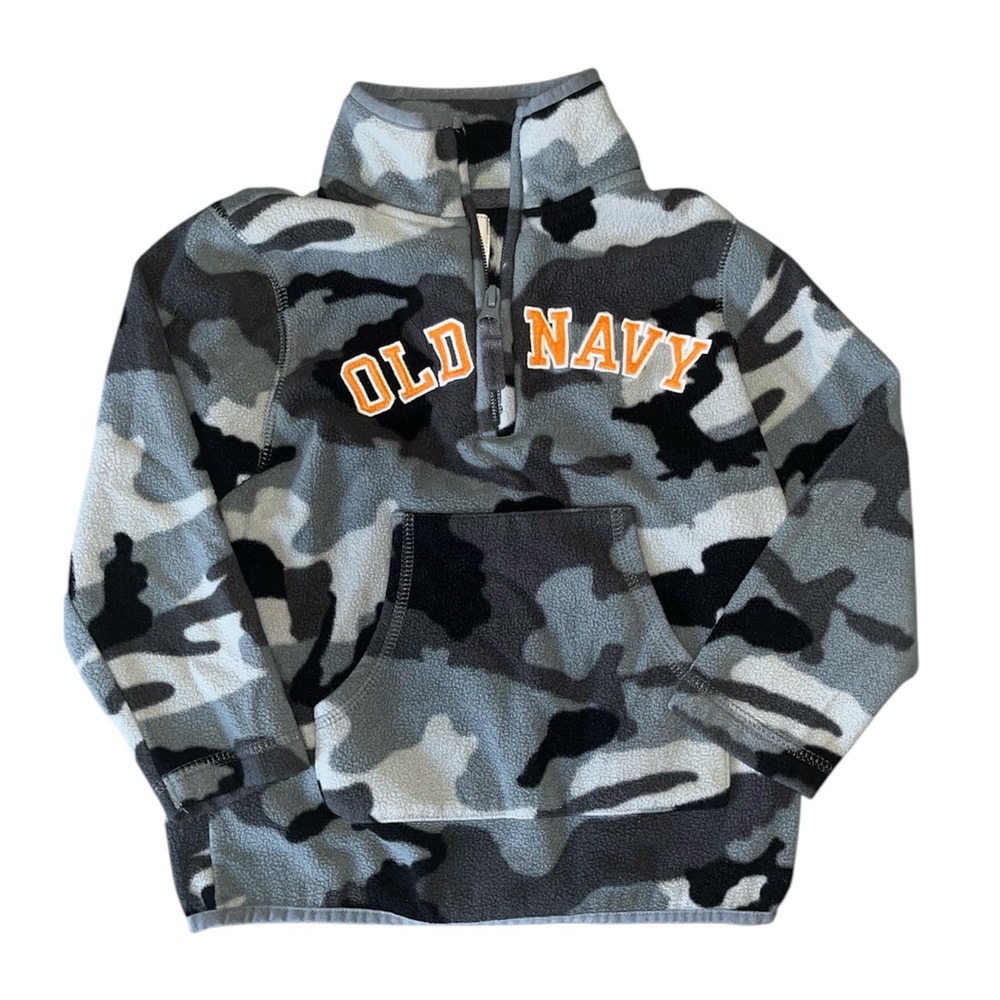 Old Navy Gray Camo Fleece Logo Pullover